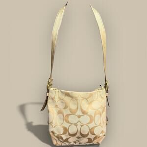 Y2K Authentic COACH F15067 Signature C Logo Jacquard Gold Hobo Shoulder Bag